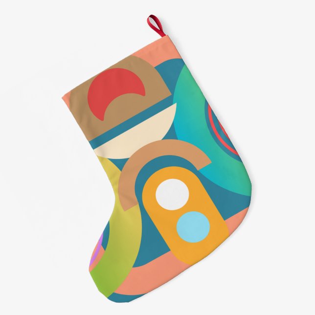 Retro Geometric Abstract Holiday Pattern Large Christmas Stocking (Back (Hanging))