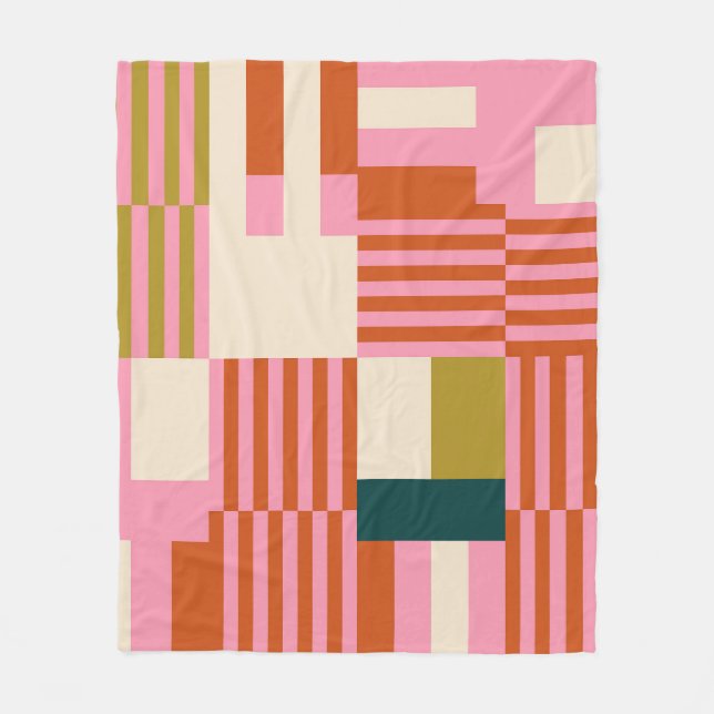 Retro Geometric Abstract Mosaic Fleece Blanket (Front)