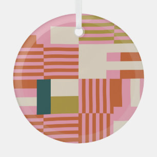 Retro Geometric Abstract Mosaic Glass Ornament