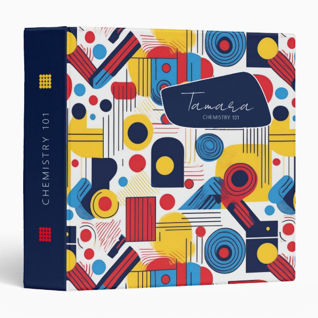 Retro Geometric Abstract Pat#10 Navy Red ID1067 3 Ring Binder (Front/Spine)