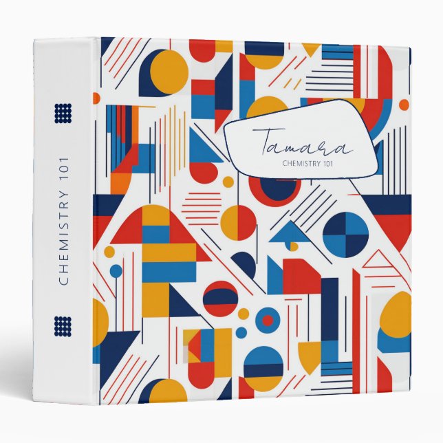 Retro Geometric Abstract Pat#11 Navy Gold ID1067 3 Ring Binder (Front/Spine)