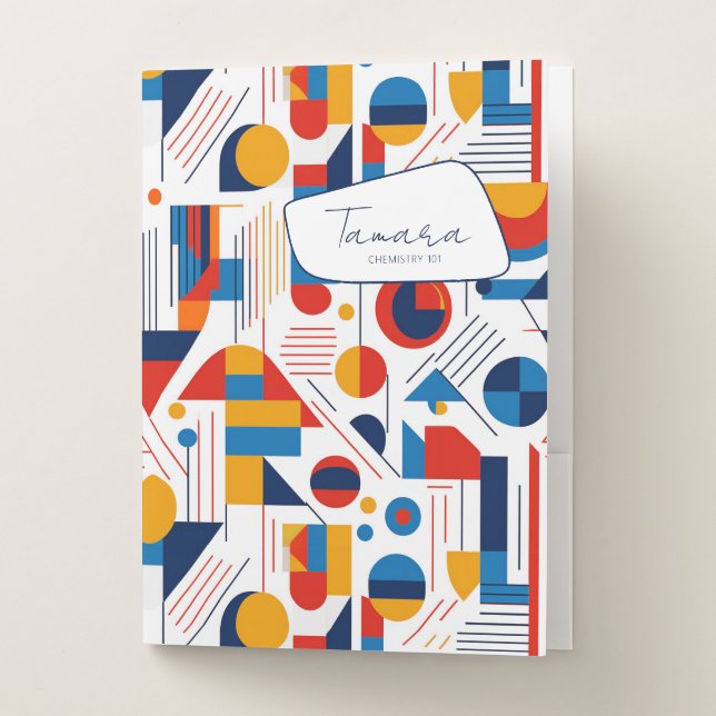 Retro Geometric Abstract Pat#11 Navy Gold ID1067 Pocket Folder (Front)