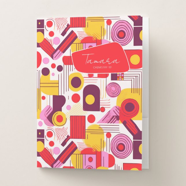 Retro Geometric Abstract Pat#13 Red Orange ID1067 Pocket Folder (Front)