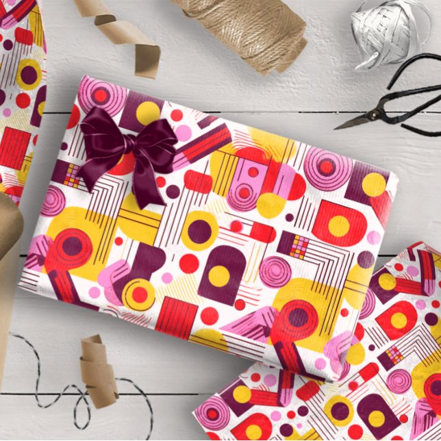 Retro Geometric Abstract Pat#13 Red Orange ID1067 Wrapping Paper (Creator Uploaded)