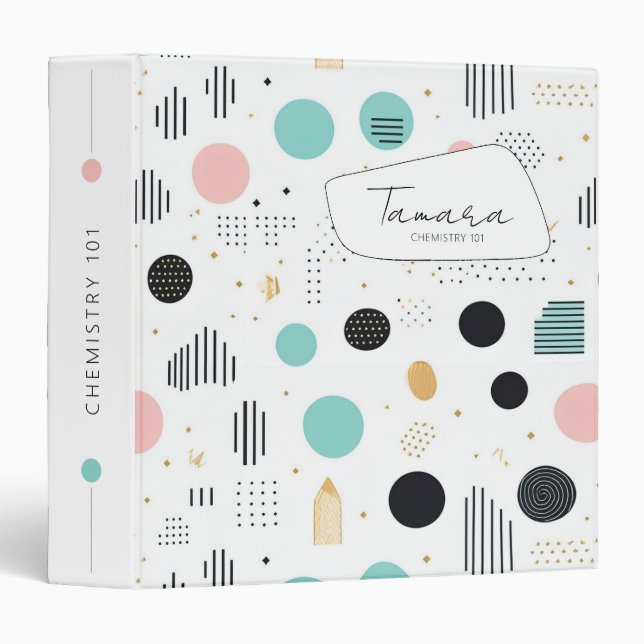 Retro Geometric Abstract Pat#1 Teal Pink ID1067 3 Ring Binder (Front/Spine)