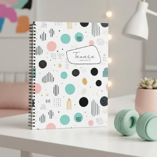 Retro Geometric Abstract Pat#1 Teal Pink ID1067 Notebook