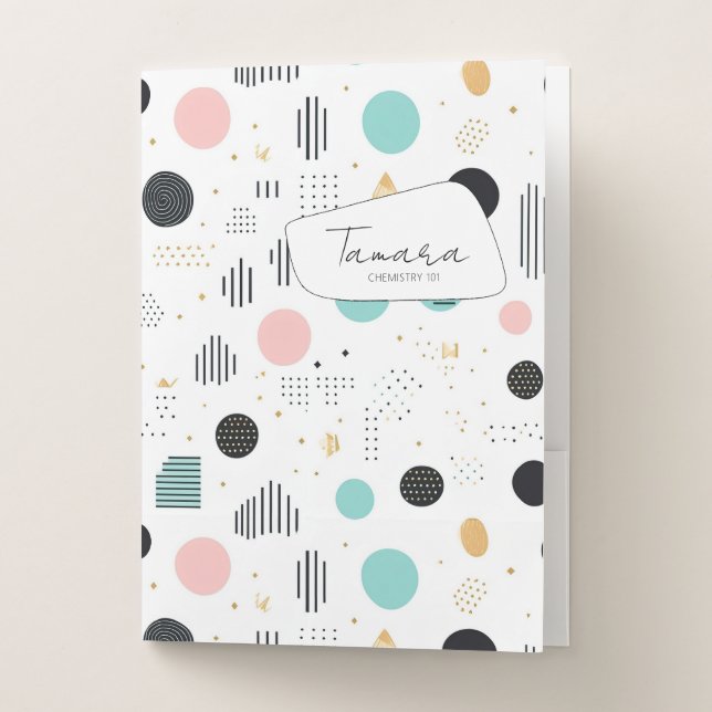 Retro Geometric Abstract Pat#1 Teal Pink ID1067 Pocket Folder (Front)