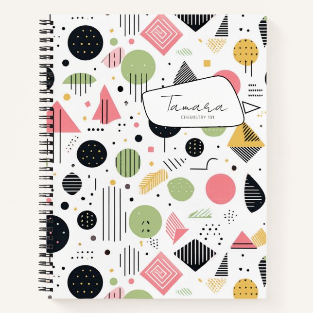 Retro Geometric Abstract Pat#2 Sage Pink ID1067 Notebook (Front)