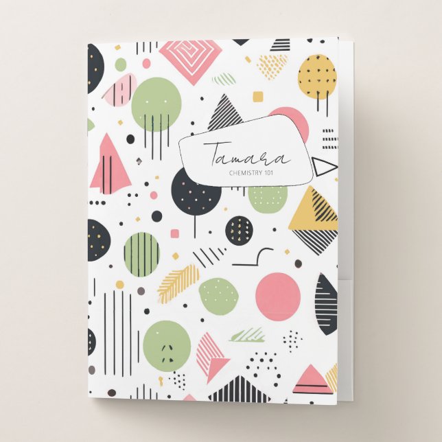 Retro Geometric Abstract Pat#2 Sage Pink ID1067 Pocket Folder (Front)