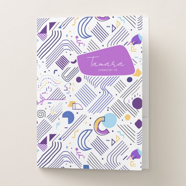 Retro Geometric Abstract Pat#4 Purple Blue ID1067 Pocket Folder (Front)