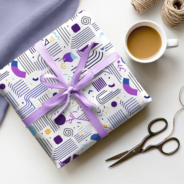 Retro Geometric Abstract Pat#4 Purple Blue ID1067 Wrapping Paper (Creator Uploaded)