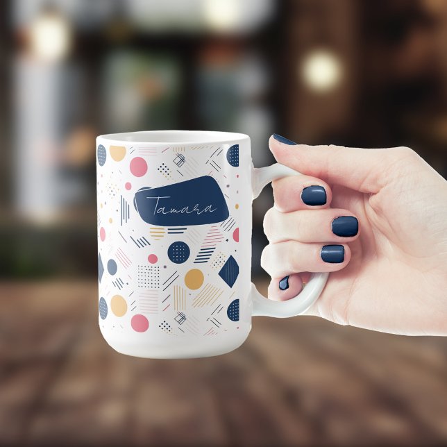 Retro Geometric Abstract Pat#6 Navy Rose ID1067 Coffee Mug (Creator Uploaded)
