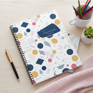 Retro Geometric Abstract Pat#6 Navy Rose ID1067 Notebook
