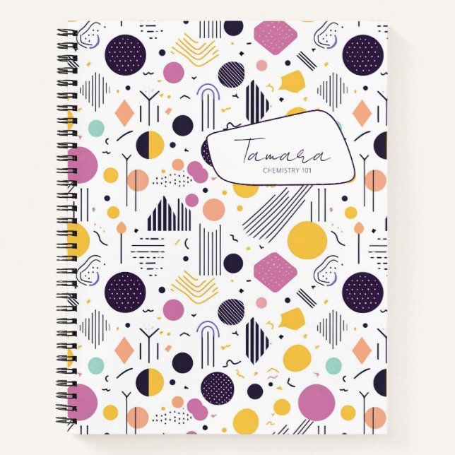 Retro Geometric Abstract Pat#8 Magenta ID1067 Notebook (Front)