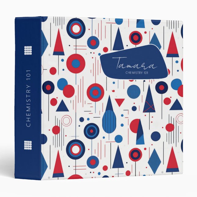 Retro Geometric Abstract Pat#9 Navy Red ID1067 3 Ring Binder (Front/Spine)