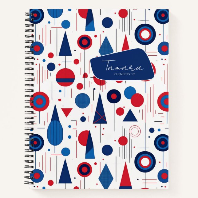 Retro Geometric Abstract Pat#9 Navy Red ID1067 Notebook (Front)