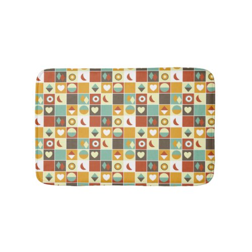 Retro Geometric Abstract Pattern Brown Red Orange Bath Mat