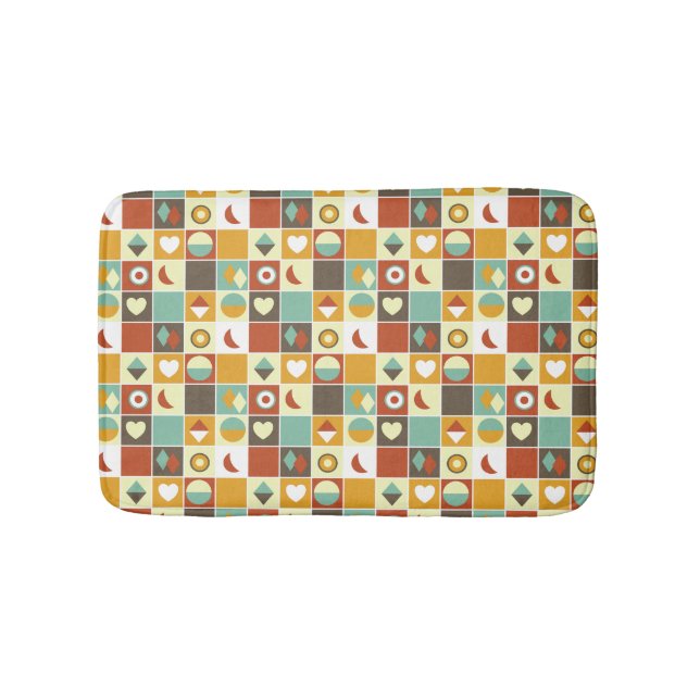 Retro Geometric Abstract Pattern Brown Red Orange Bath Mat (Front)