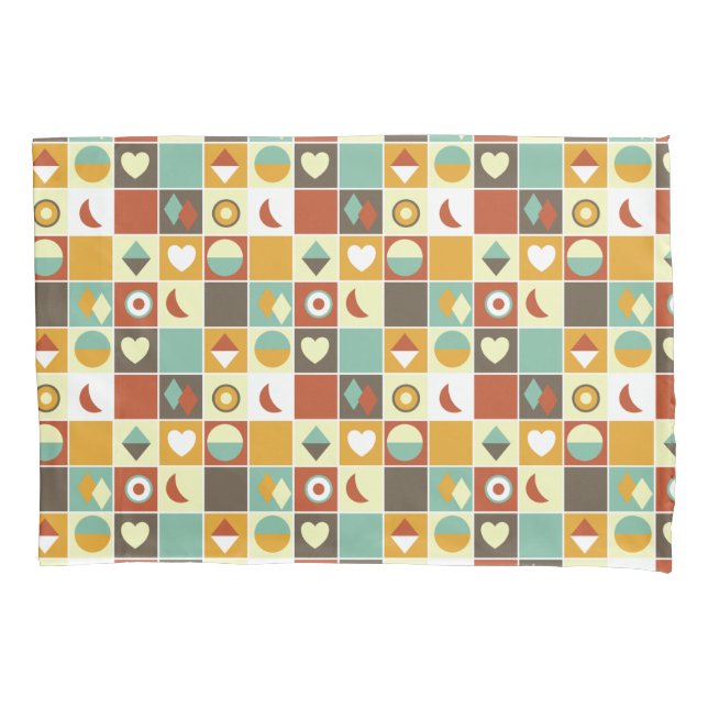 Retro Geometric Abstract Pattern Brown Yellow Blue Pillow Case (Front)
