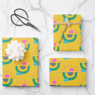 Retro Geometric Abstract Sunshine Pattern Yellow Wrapping Paper Sheets