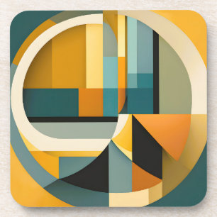 Retro Geometric Abstraction Circles and Rectangles Beverage Coaster