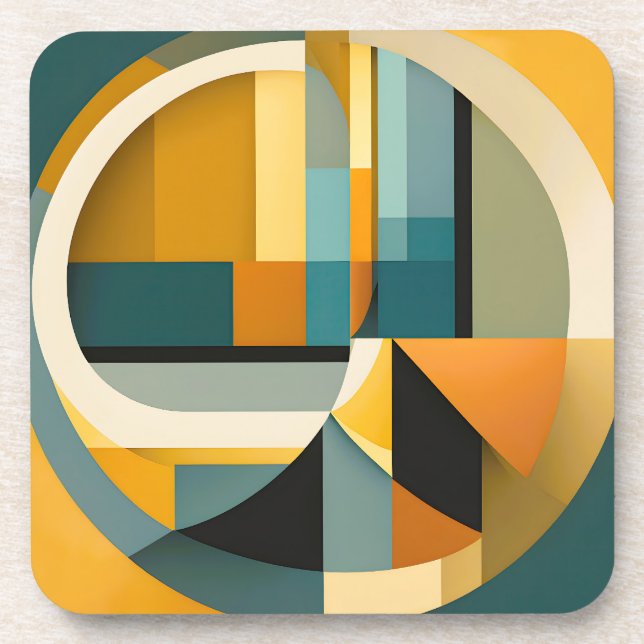 Retro Geometric Abstraction Circles and Rectangles Beverage Coaster (Front)
