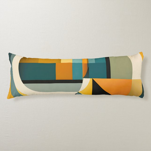 Retro Geometric Abstraction Circles and Rectangles Body Pillow (Front)