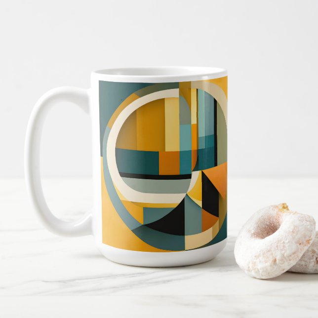 Retro Geometric Abstraction Circles and Rectangles Coffee Mug (With Donut)