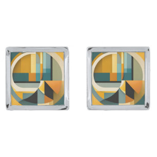 Retro Geometric Abstraction Circles and Rectangles Cufflinks