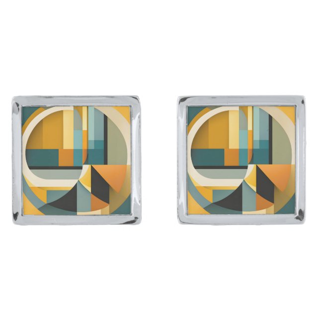 Retro Geometric Abstraction Circles and Rectangles Cufflinks (Front)