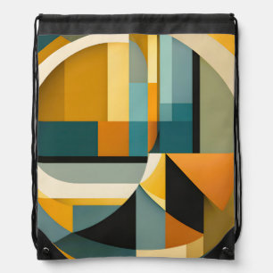 Retro Geometric Abstraction Circles and Rectangles Drawstring Bag