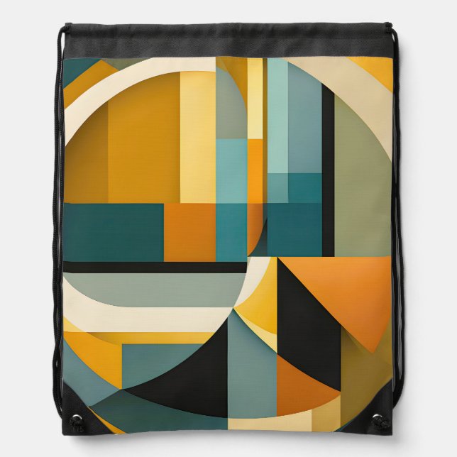 Retro Geometric Abstraction Circles and Rectangles Drawstring Bag (Front)