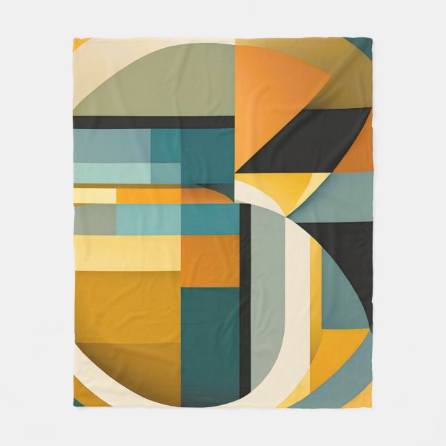 Retro Geometric Abstraction Circles and Rectangles Fleece Blanket (Front)
