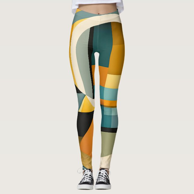 Retro Geometric Abstraction Circles and Rectangles Leggings (Front)