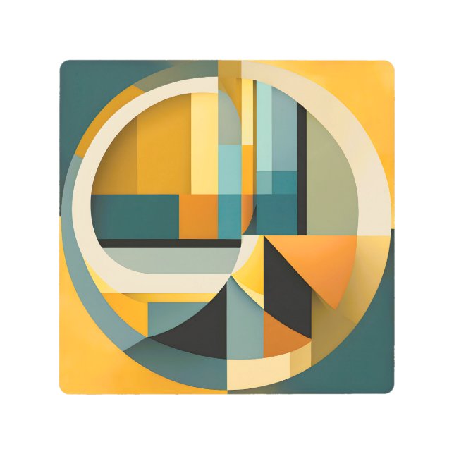 Retro Geometric Abstraction Circles and Rectangles Metal Print (Front)