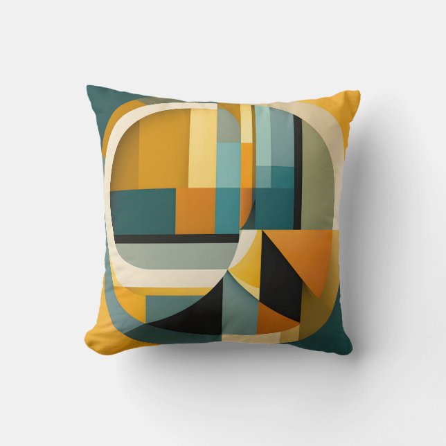 Retro Geometric Abstraction Circles and Rectangles Throw Pillow (Front)