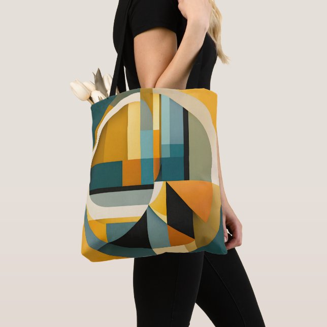 Retro Geometric Abstraction Circles and Rectangles Tote Bag (Close Up)