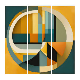 Retro Geometric Abstraction Circles and Rectangles Triptych