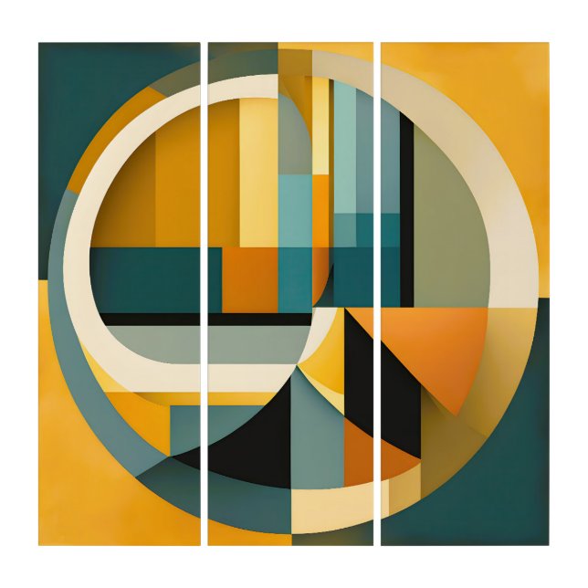 Retro Geometric Abstraction Circles and Rectangles Triptych (Front)