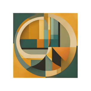 Retro Geometric Abstraction Circles and Rectangles Wood Wall Art