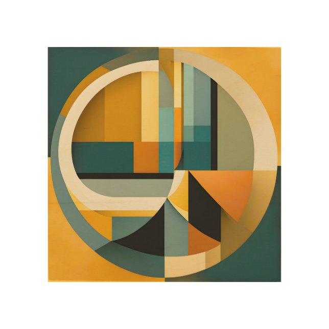 Retro Geometric Abstraction Circles and Rectangles Wood Wall Art (Front)