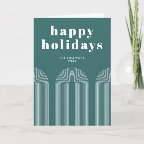 Retro Geometric Arches Teal  White Photo Folded Holiday Card