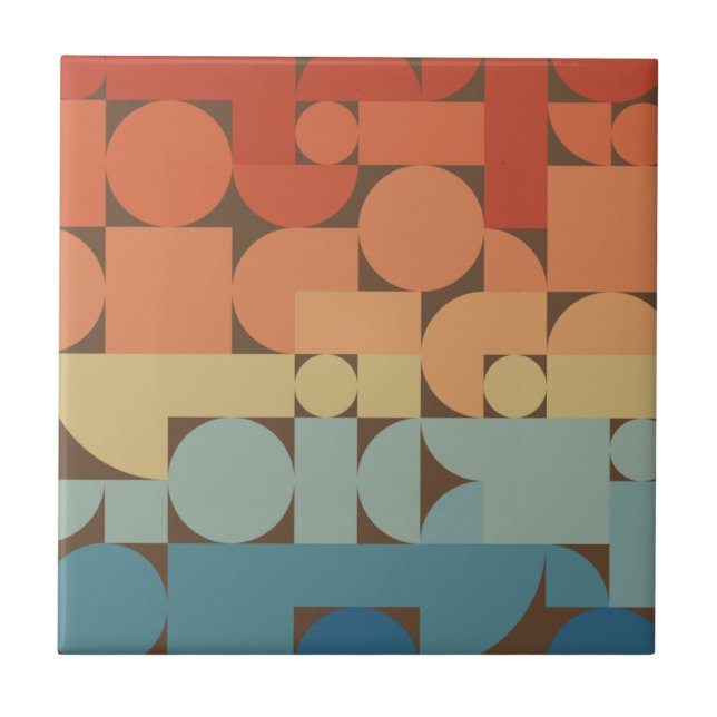 Retro Geometric Art 70s Style Ceramic Tile (Front)