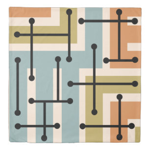 Retro Geometric Art Maze 1970s Retro Duvet Cover