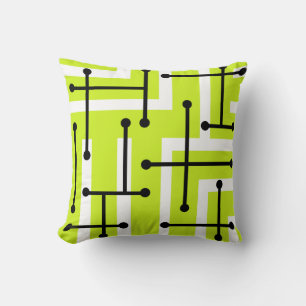 Retro Geometric Art Maze Chartreuse Throw Pillow