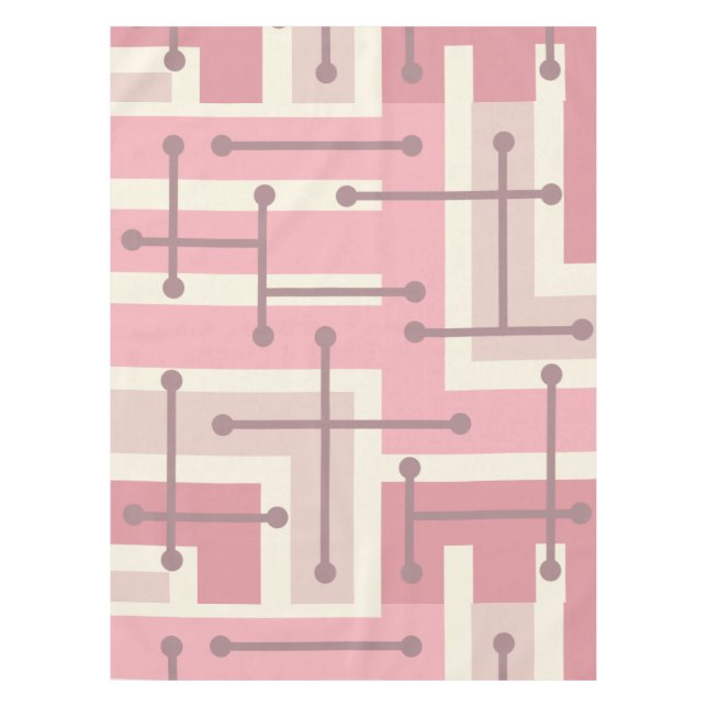 Retro Geometric Art Maze Pink Vanilla Tablecloth (Front)