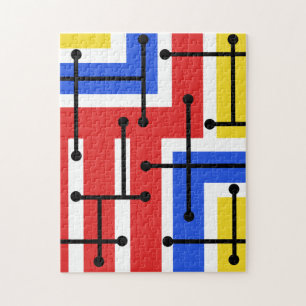 Retro Geometric Art Maze Primary Colors Jigsaw Puzzle
