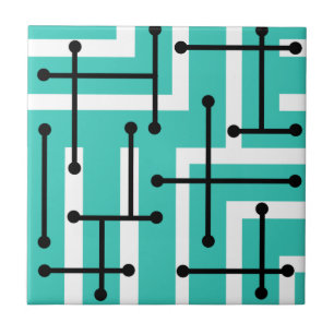 Retro Geometric Art Maze Turquoise Ceramic Tile
