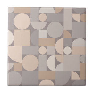 Retro Geometric Art Taupe Ceramic Tile