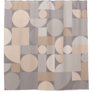 Retro Geometric Art Taupe Shower Curtain